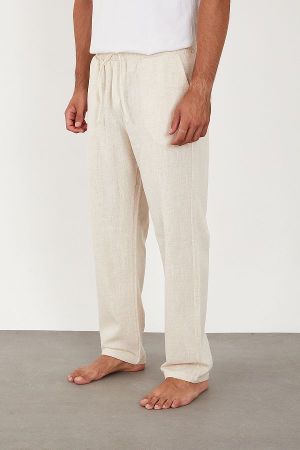 FRANKNESS JNS-Men's Linen Trousers Elastic Waist Baggy Relaxed Fit 1