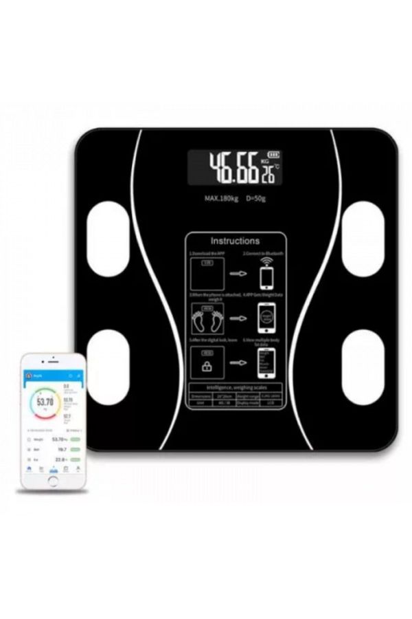 iTin-Smart Body Scale with Bluetooth, Illuminated Digital Screen – Android/iOS App – 180kg – Black 1