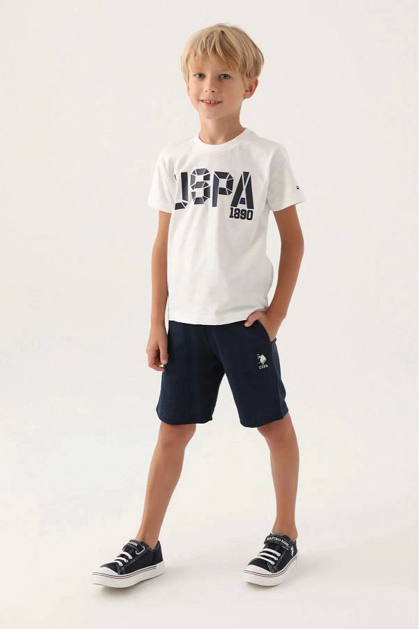 U.S. Polo Assn.-Κρεμ ανδρικό παιδικό σετ βερμούδας κάτω-κορυφή 1