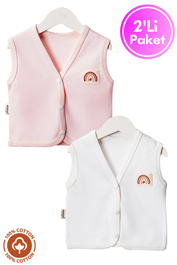 Miniel Unisex Bebek Arma Detaylı Organik Pamuklu 3-6-9 Ay 2li Penye Bebek Yelek Set