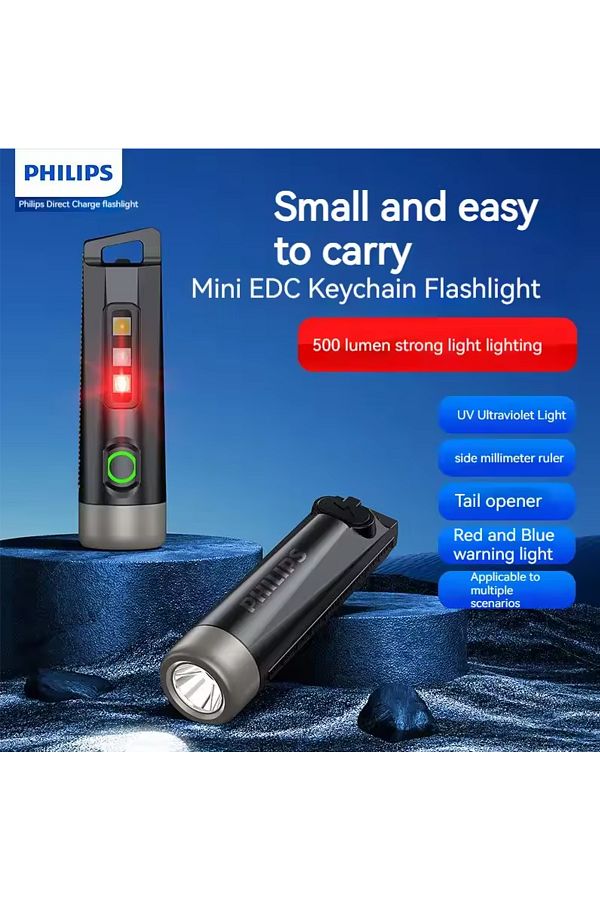Philips-Button Electronics black MINI EDC PHILIPS NEW EDC Flashlight LED Rechargeable Mini EDC Keychain Flas 1
