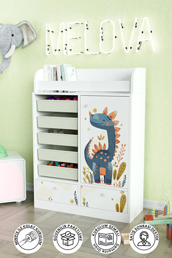 Hediyeler Kapında Minik Dino Design "Melova" 5 Sepetli 2 Çekmeceli Çok Amaçlı Oyuncak Dolabı