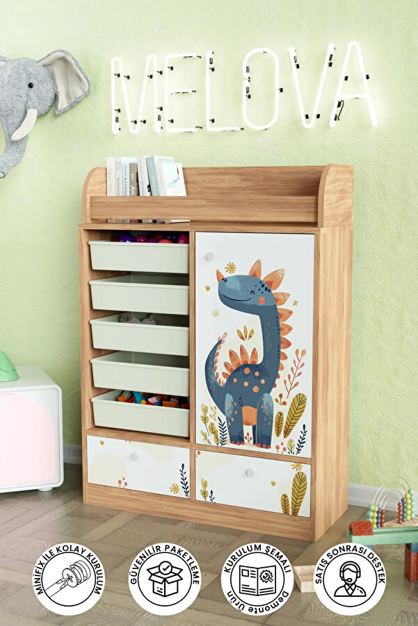 Hediyeler Kapında Minik Dino Design "Melova" 5 Sepetli 2 Çekmeceli Çok Amaçlı Oyuncak Dolabı