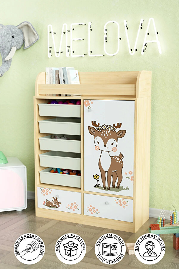 Hediyeler Kapında Little Fawn Design "Melova" 5 Sepetli 2 Çekmeceli Çok Amaçlı Oyuncak Dolabı