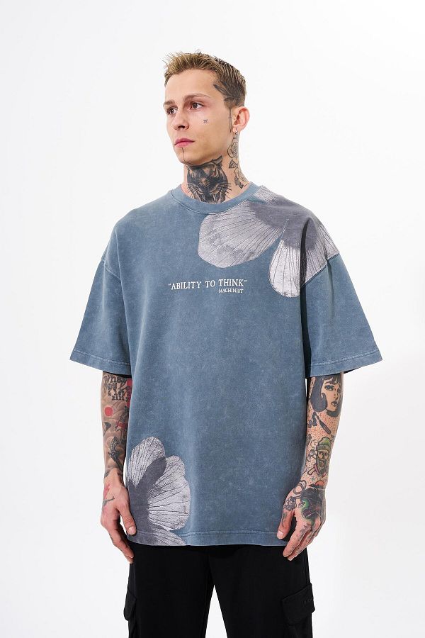 Machinist-Men's Oversize T-Shirt - Washable Flowers Printed, Ghost Cloudy 1