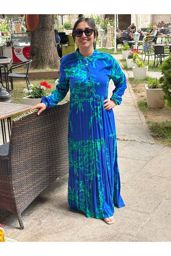 Sobe Hediyelik-Coral Pattern Button Long Dress – Stylish and Comfortable Design for the Season 1