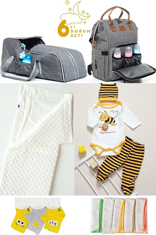 Pimadyo Büyük Doğum Seti (Hastane Çıkışı, Bebek Sırt Çantası, Portbebe, Battaniye, 10lu Mendil ve 3lÜ Çorap)