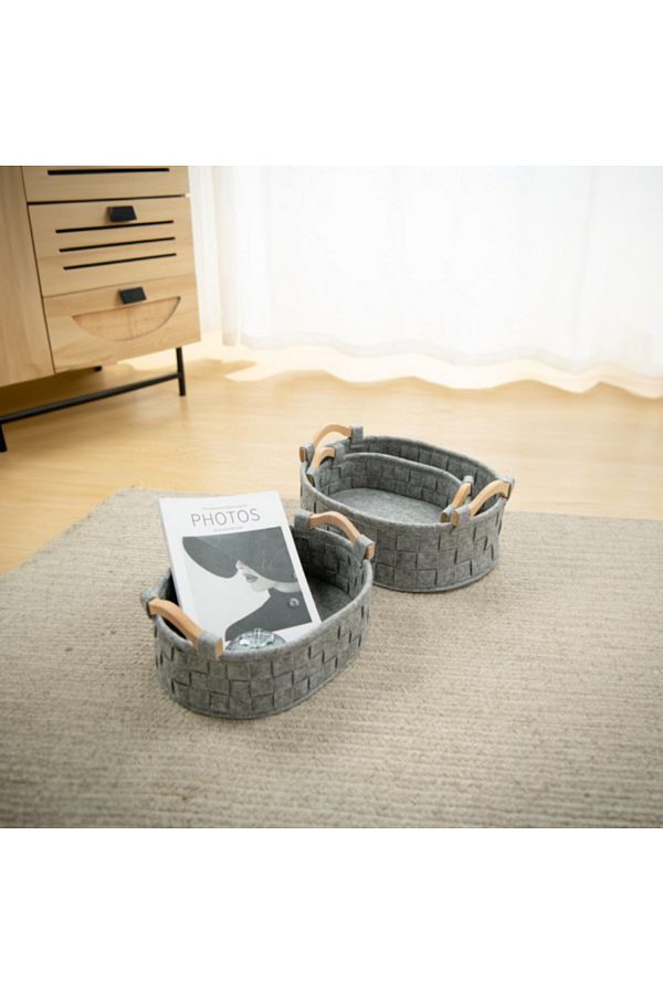 HONEYBEE-3-Piece Sturdy Open Top Design Storage Basket Set with Handle Grey 1