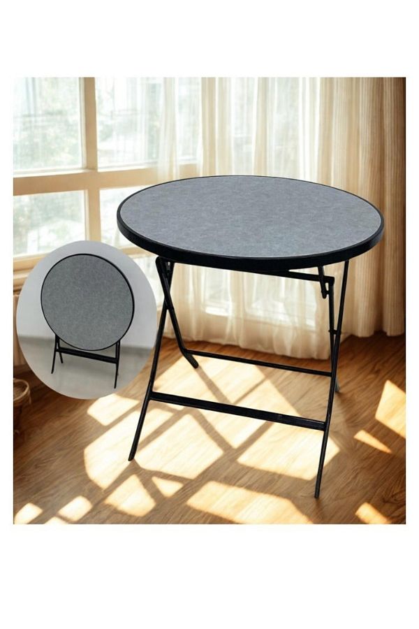 smart home-Round Folding Dining Table - Folding Cafe Table with Fiber Top - 80 x 80 cm - Stylish and Sturdy Design 1