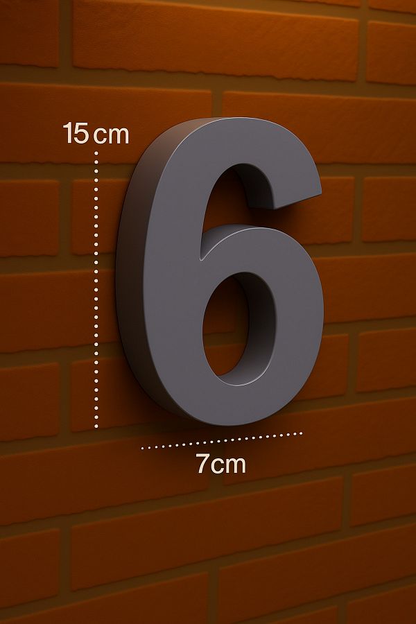 Rekatech-Modern Style 3D House Number (Number 6) |   7 cm Bottom Dimension – 15 cm Height 1