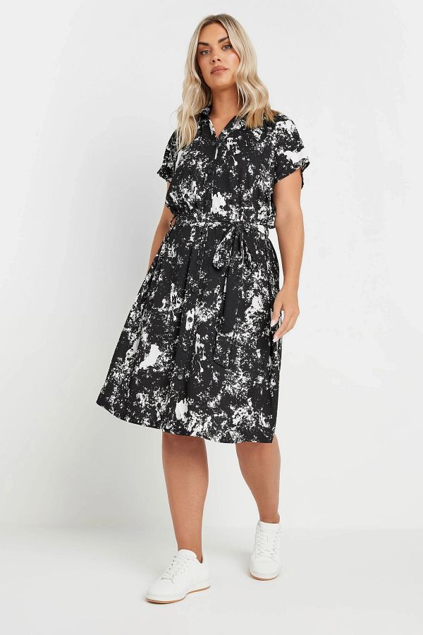 Stil Diva-Plus Size Abstract Patterned Button Front Belted Midi Dress 303330 1