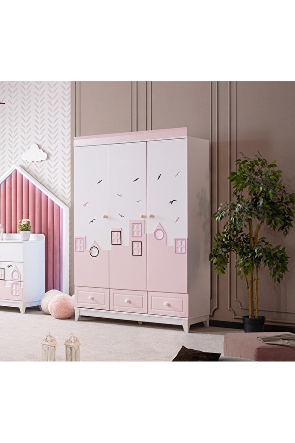 AYDINEV CITY 3 KAPILI DOLAP - BEYAZ PEMBE