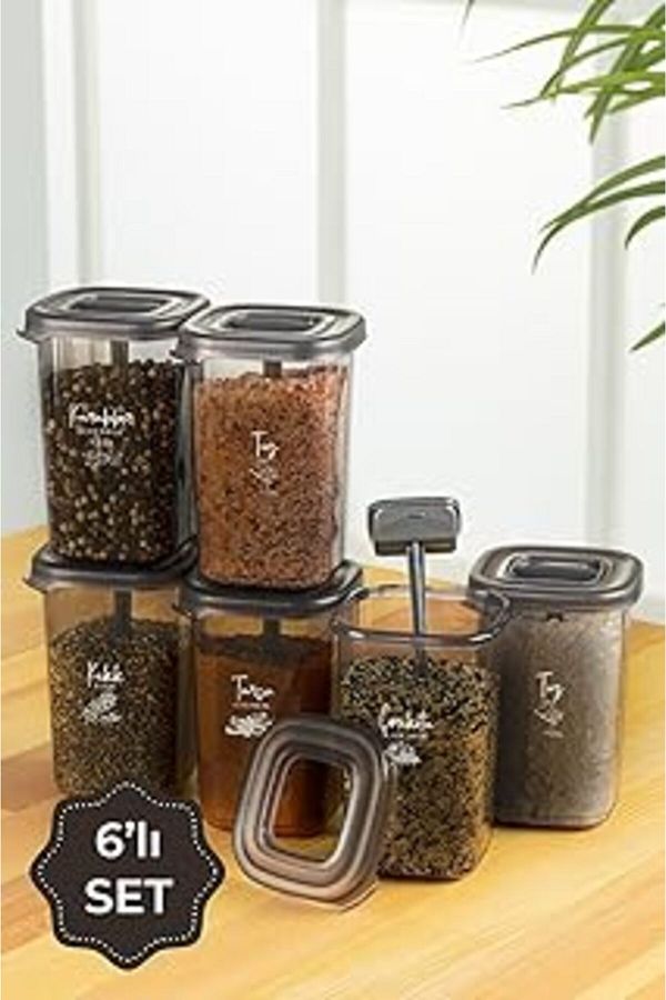 NETWORK ART-6-Piece Luna Spice Storage Container with White Silk Screen Label and Self-Spoon 1