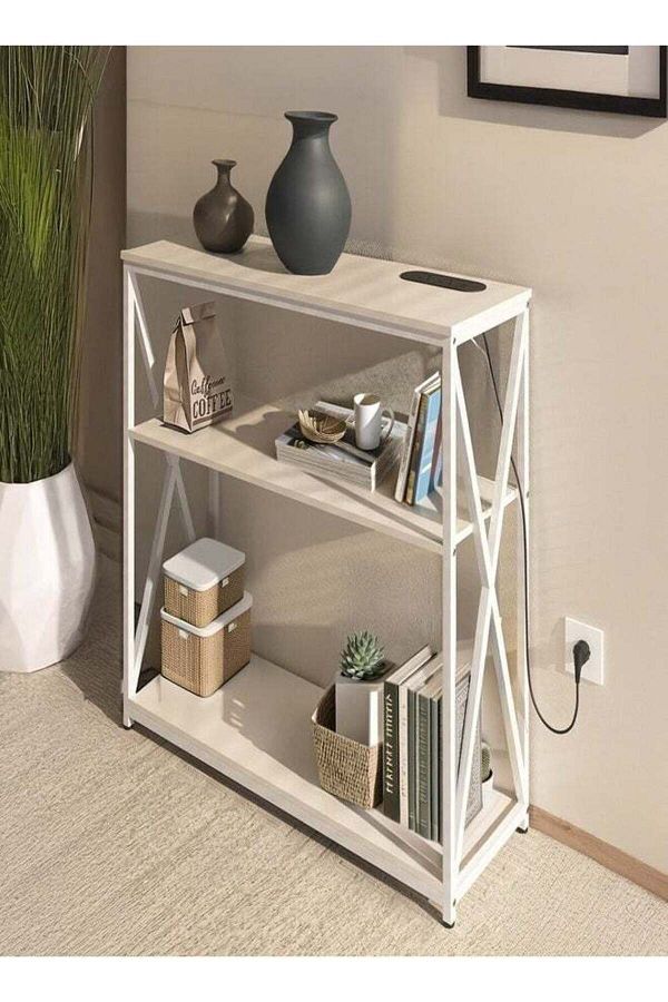 AGD-Adjustable Console Table with Charging Base, Coffee Table with Storage Shelf and Electric Outlets fo 1