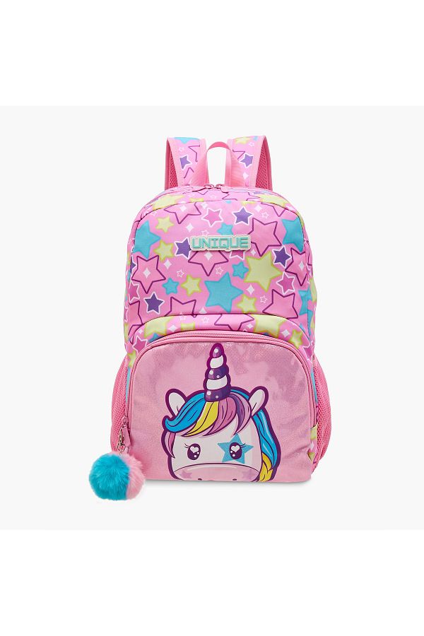 Unique--O Unicorn Print Backpack with Adjustable Straps and Zip Closure - 30x19x45 cms 1