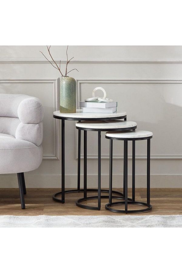 l'elefante-3-Piece Round Side Table Set – Different Heights – Modern Space-Saving Service Tables (Black) 1