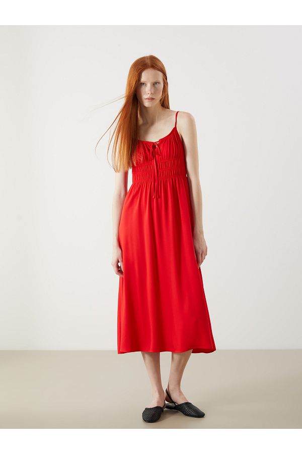 LC Waikiki-Tie-Up Neckline Suspender Gathered Dress 1