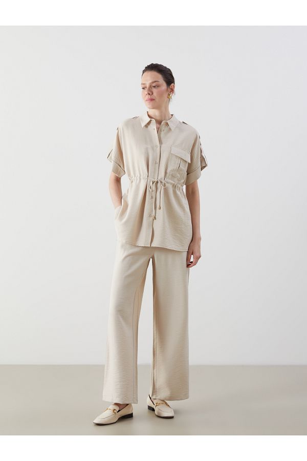 LC Waikiki-Pantaloni de damă cu aspect de in cu talie elastică 1