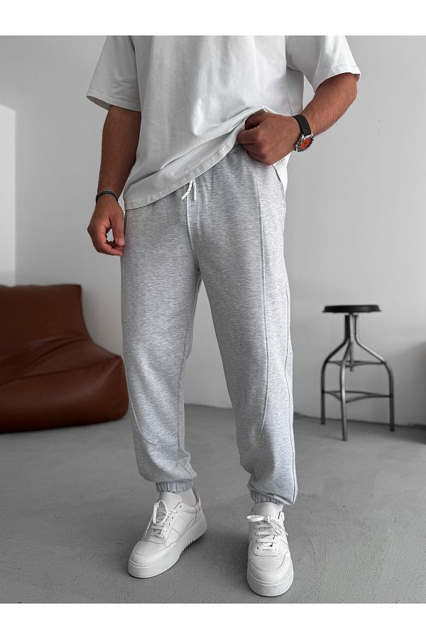 BYBASICMAN-Light Gray Elastic Tracksuit with Stitching Detail Ke-7019 1