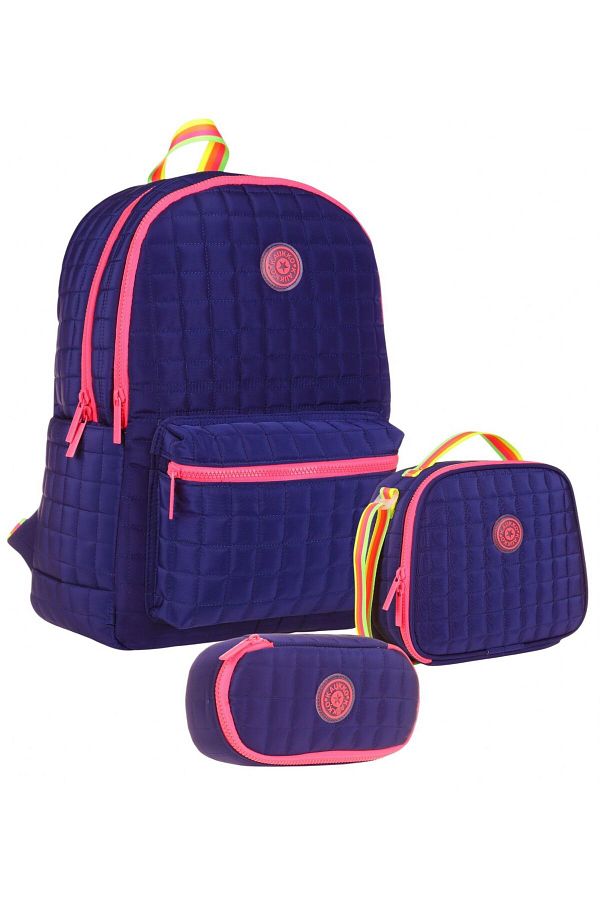 KAUKKO-Set ghiozdan matlasat albastru bleumarin roz matlasat triplu - fetiță 1