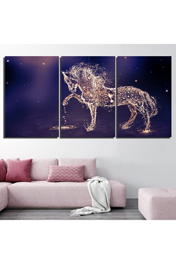 4gdran-Three modern canvas paintings of a horse design with a hollow gold frame 1