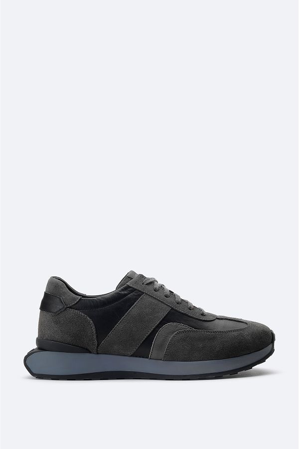 Avva-Ανδρικό Σκούρο Γκρι 100% Δερμάτινο Sneaker με εύκαμπτη σόλα A31y8007 1
