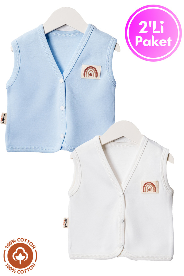 Miniel Unisex Bebek Arma Detaylı Organik Pamuklu 3-6-9 Ay 2Li Penye Bebek Yelek Set