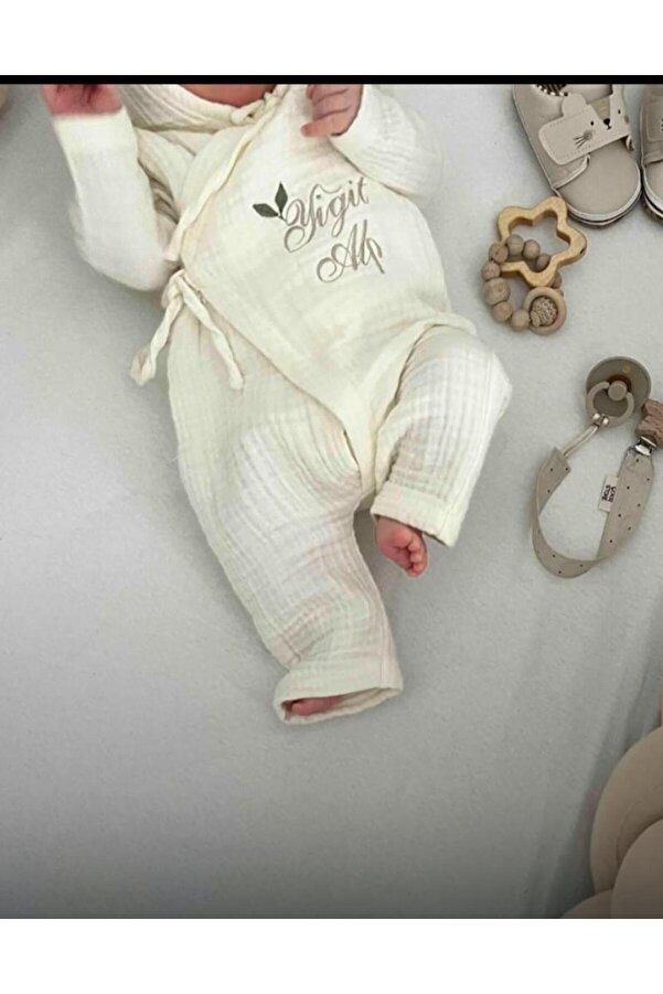 VolleM İsimli Hastane Çıkışı Yenidoğan 2'li Müslin Tulum Set