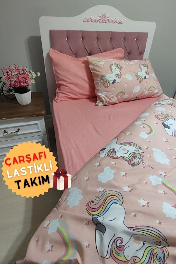 CANDAN ÇEYİZ Lastikli Çarşaflı Tek Kişilik Nevresim Takımı Unicorn Çocuk