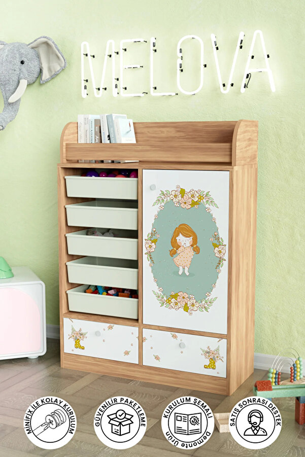 Hediyeler Kapında Adorable Design "Melova" 5 Sepetli 2 Çekmeceli Çok Amaçlı Oyuncak Dolabı
