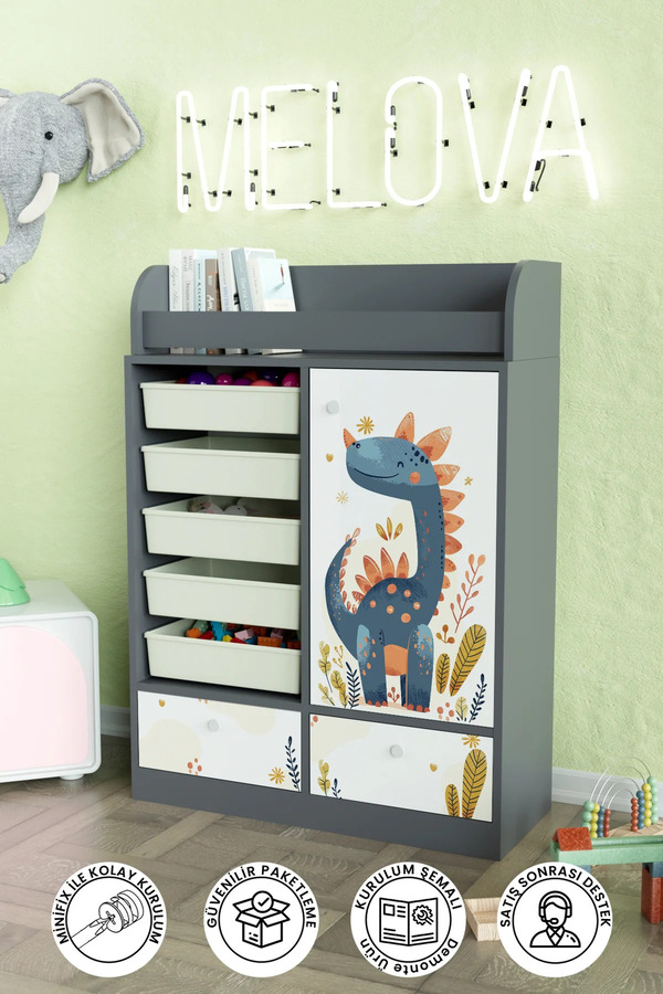 Hediyeler Kapında Minik Dino Design "Melova" 5 Sepetli 2 Çekmeceli Çok Amaçlı Oyuncak Dolabı