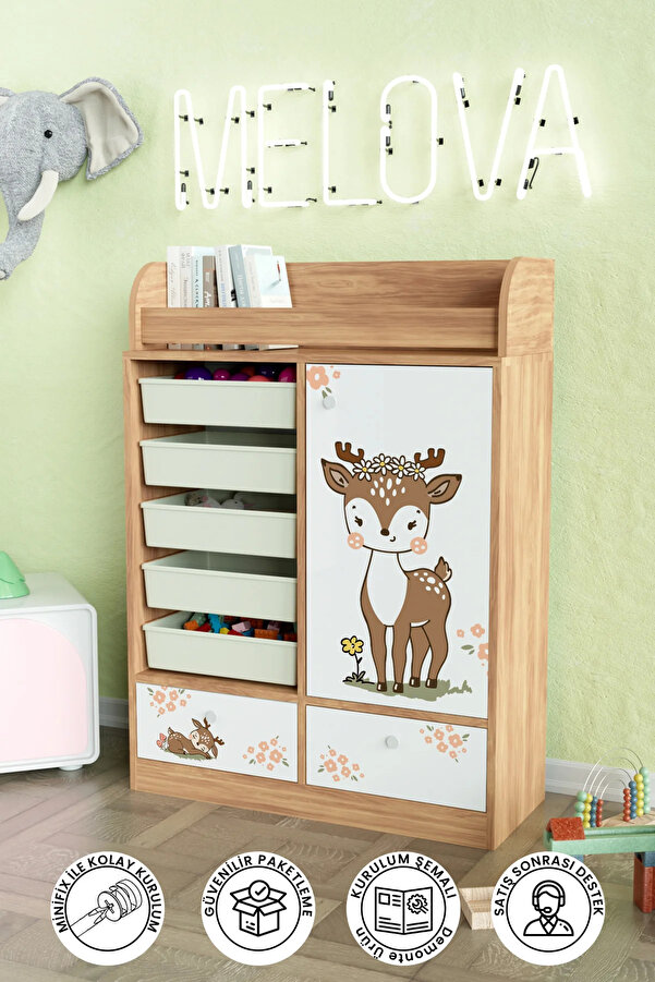 Hediyeler Kapında Little Fawn Design "Melova" 5 Sepetli 2 Çekmeceli Çok Amaçlı Oyuncak Dolabı