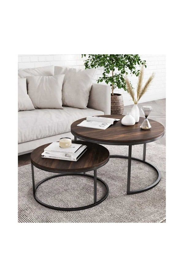 Luxury Home-Round Coffee Table Set of 2 with Nested Table and Circular Coffee Table with Open Storag 1