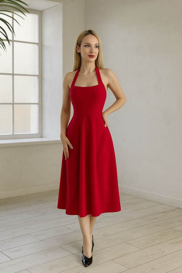 Ceylen Button-Down Square Neck Midi Dress