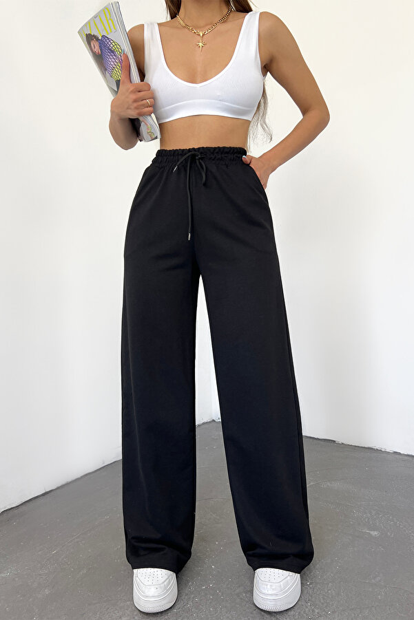 Hera Moda Women's Black Summer High Waist Loose Wide Leg Loose