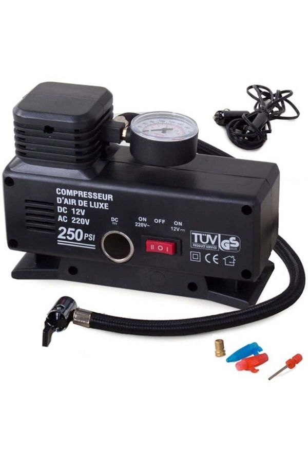 varioshop-Compresor auto VarioShop®, 12v/220V, 17 bar, cu indicator de presiune, Ideal pentru pomparea rotilo 1