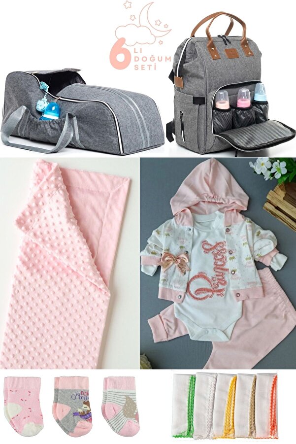 Pimadyo Büyük Doğum Seti (Hastane Çıkışı, Bebek Sırt Çantası, Portbebe, Battaniye, 10lu Mendil ve 3lÜ Çorap)