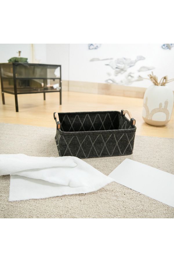 HONEYBEE-Rectangular Shape Durable Storage Basket with Wooden Handle Black and Brown 1