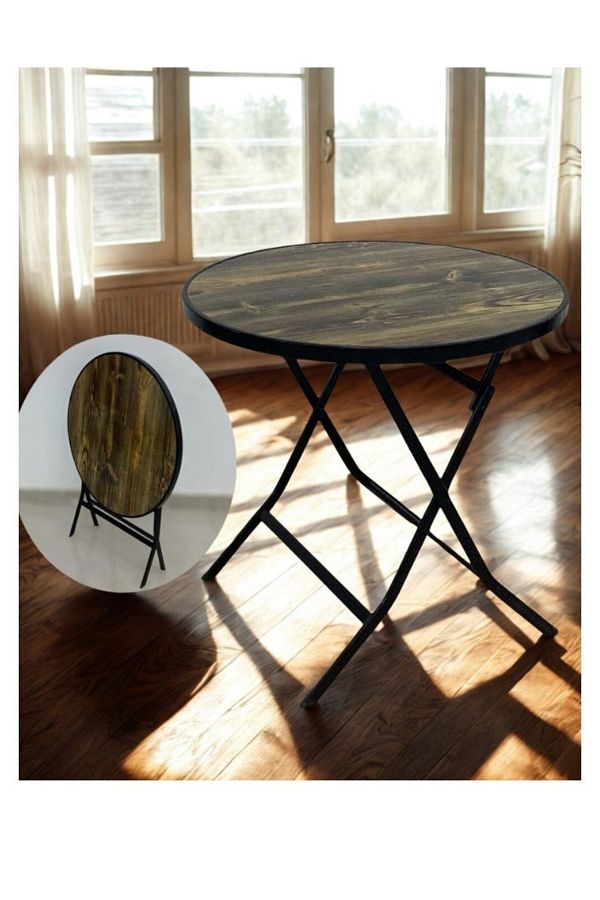 smart home-Round Folding Dining Table - Folding Cafe Table with Fiber Top - 80 x 80 cm - Stylish and Sturdy Design 1
