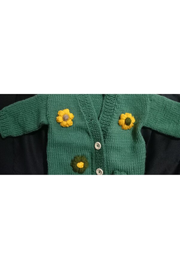 Marka Gökçe'nin Yeri Yeşil Çiçekli Bebek Crop Viral Hırka