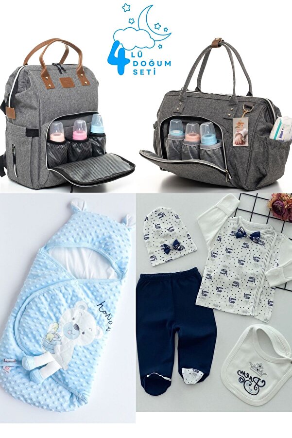Pimadyo Büyük Doğum Seti (Hastane Çıkışı, Omuz ve Sırt Çantası, Çıtçıtlı Nohut Kundak)