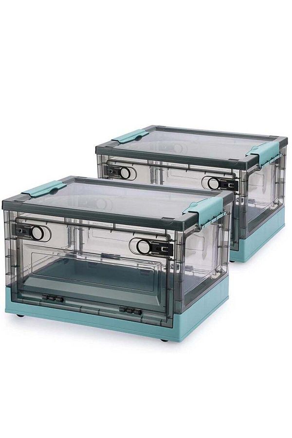 COOYA-2 Pack 40L Clear Folding Storage Boxes, Stackable Organization Cube Box for Home and Office 1