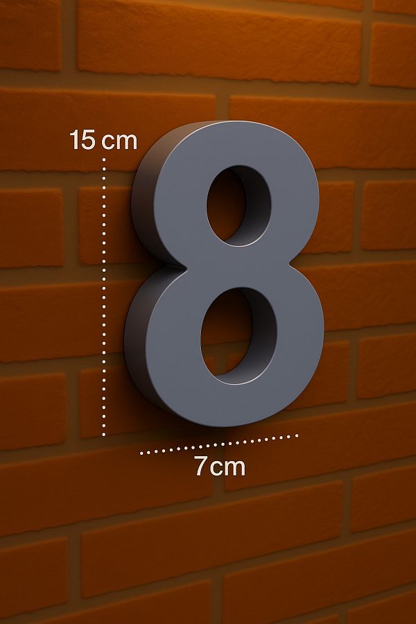 Rekatech-Modern Style 3D House Number (Number 8) |   7 cm Bottom Dimension – 15 cm Height 1