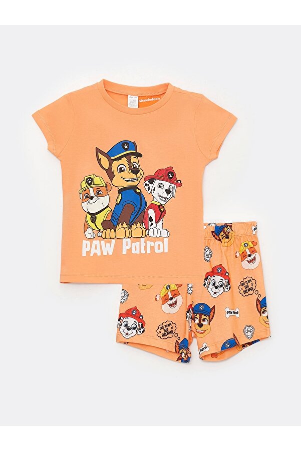 LC Waikiki LCW baby Turuncu Bisiklet Yaka Kısa Kollu Paw Patrol Baskılı Erkek Bebek Pijama Takım