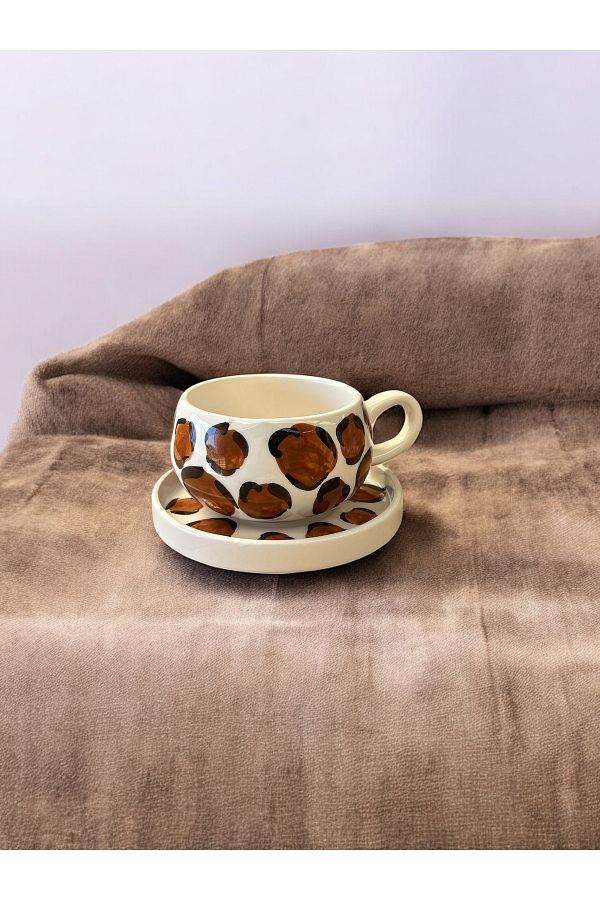 seramiker-Leopard Patterned Mug with Plate 1