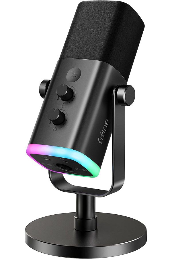 Fifine-ميكروفون ديناميكي XLR/USB لتسجيل البودكاست، وميكروفون بث ألعاب الكمبيوتر الشخصي مع RGB L 1