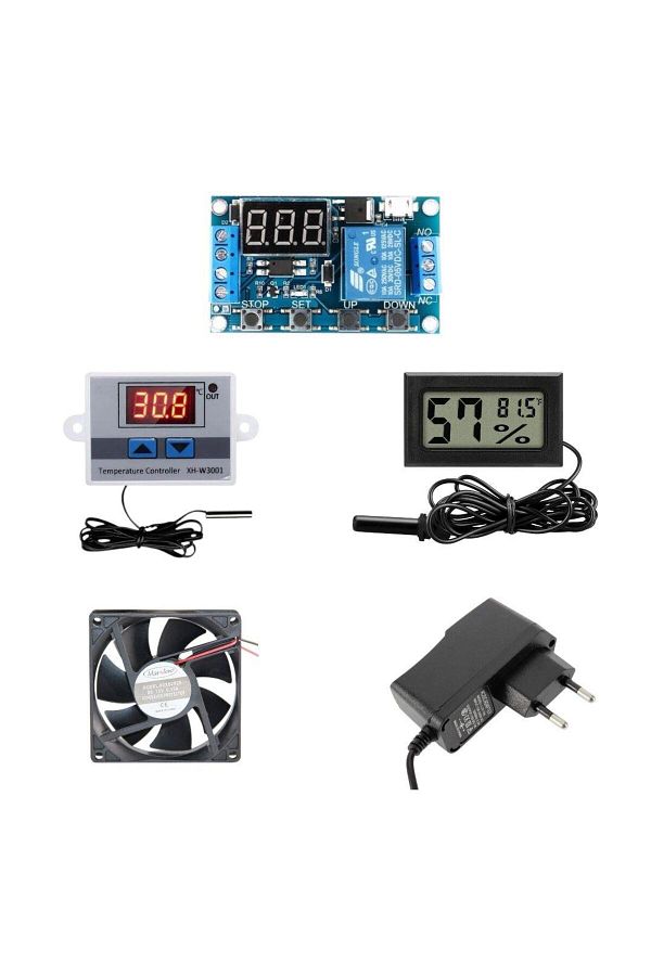 Arduino-Incubator Set - 5 Pieces - W3001 Thermostat 220V - Heat Humidity Meter - 12V Adapter - 80X80 12V Fan 1
