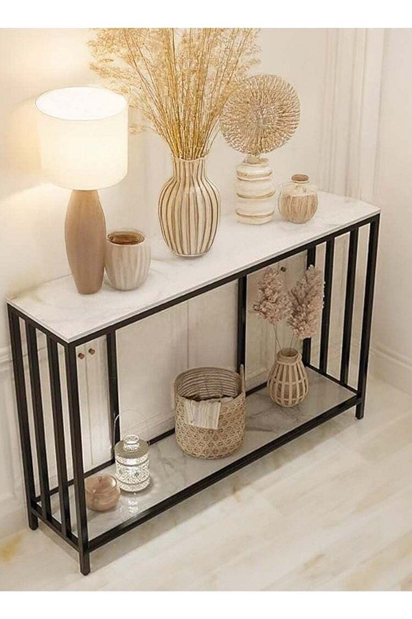AGD-Narrow Console Table for Entrance, Modern Glossy Sideboard with Lower Shelf for Sofa Side, Hallw 1