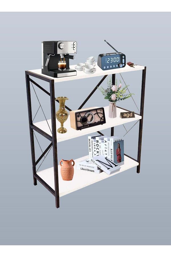 AGD-Coffee Corner, Side Table, 3 Multi-Purpose Shelves for Display and Organization - White/Black 1