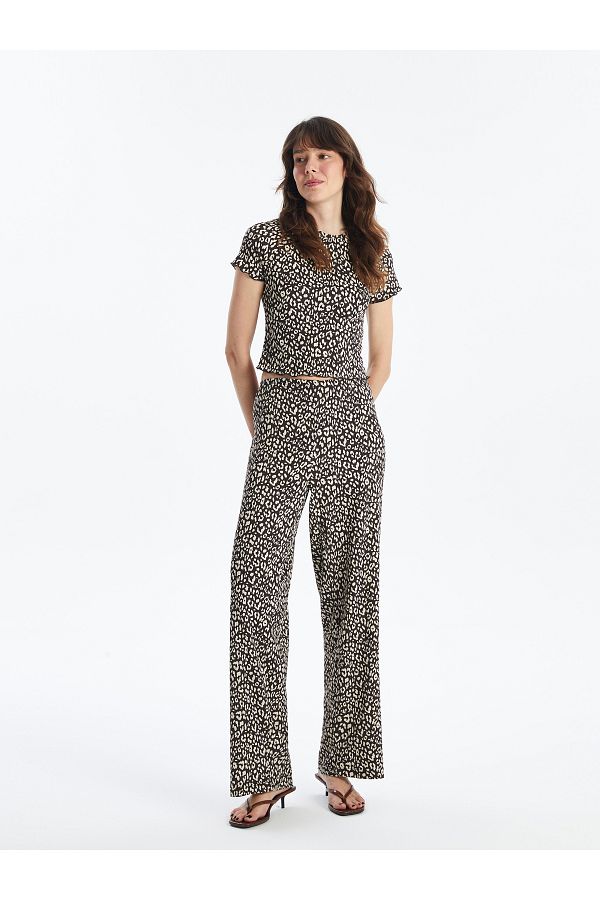 LC Waikiki-Patterned Comfortable Patterned Women's Trousers with Elastic Waist 1